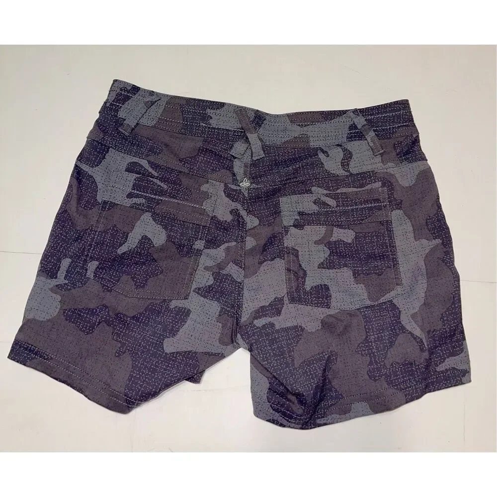 PrAna Shorts Womens Size 2 Gray Camo Casual Lightweight Utility Pockets Outdoors